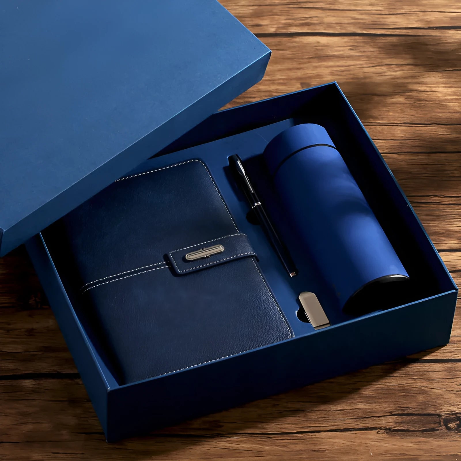 A5 notebook with PU leather cover shown in multiple colour options including black, red, green, blue, and orange.