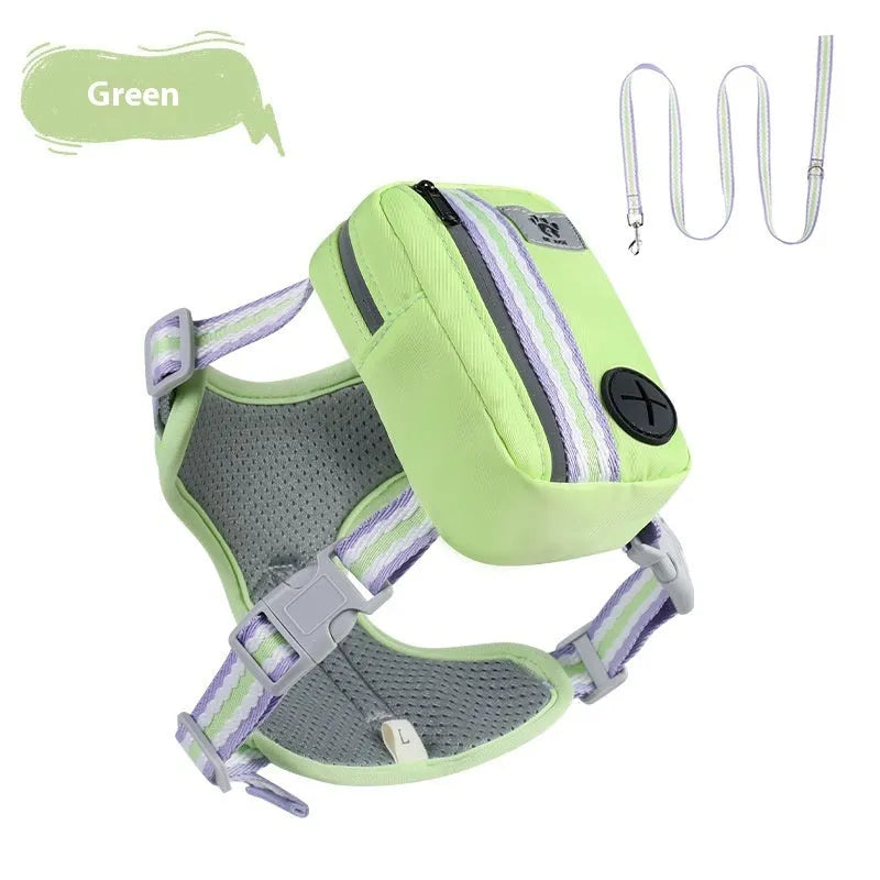 Explosion-proof anti-strangulation dog harness in Oxford cloth with attached holding rope.