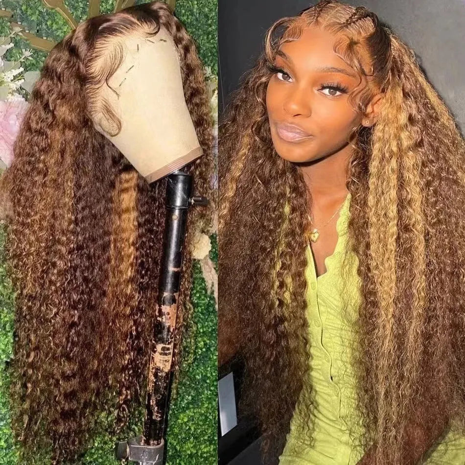 Front lace wig with African Black gradient colour and big wave, long curly synthetic hair.