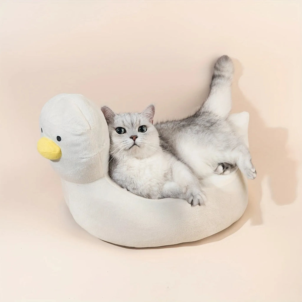 Blue duck-shaped fluffy pet bed for small dogs and cats measuring 40x35cm