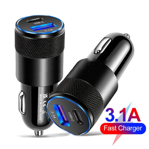 Aluminium alloy 12V car charger with ABS casing in black or black silver finish