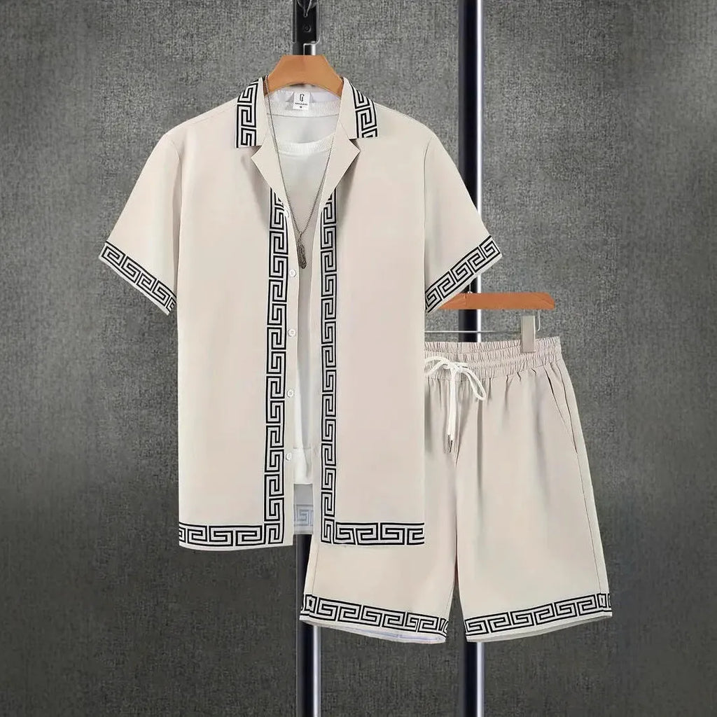Men's wild print short sleeve shirt and shorts set in picture style colour, no hood, sizes S to 4XL