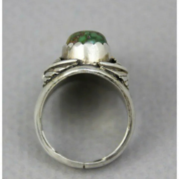 Geometric turquoise women's ring with inlaid retro design on alloy band