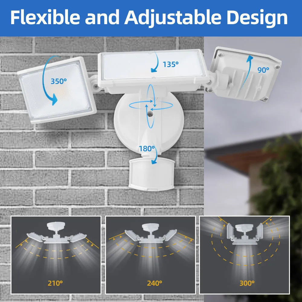White LED security floodlight with motion sensor for outdoor wall mounting