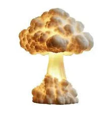Modern atomic bomb mushroom cloud shaped table lamp with USB power cable.