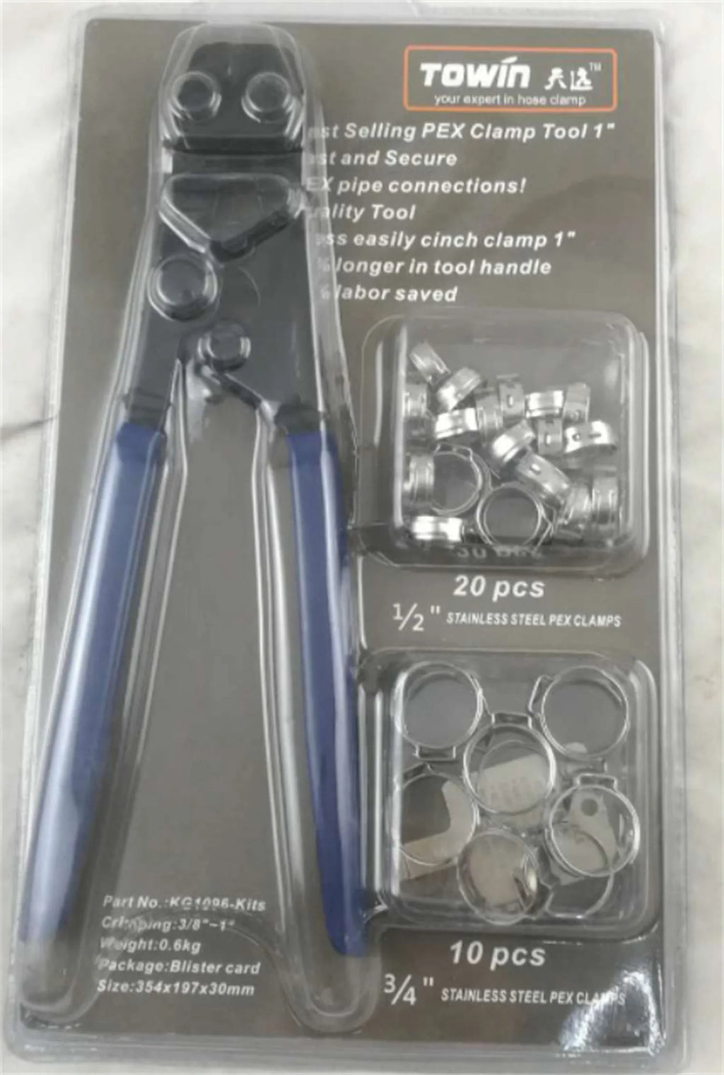 Red metal PEX clamp set with carbon steel cutting edge for pipe fitting