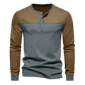 Long-sleeve Henry collar casual shirt in solid beaded twill fabric