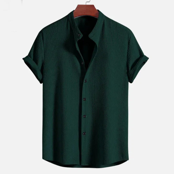 Men's loose fit short sleeve casual shirt in various colours showing summer clothing style