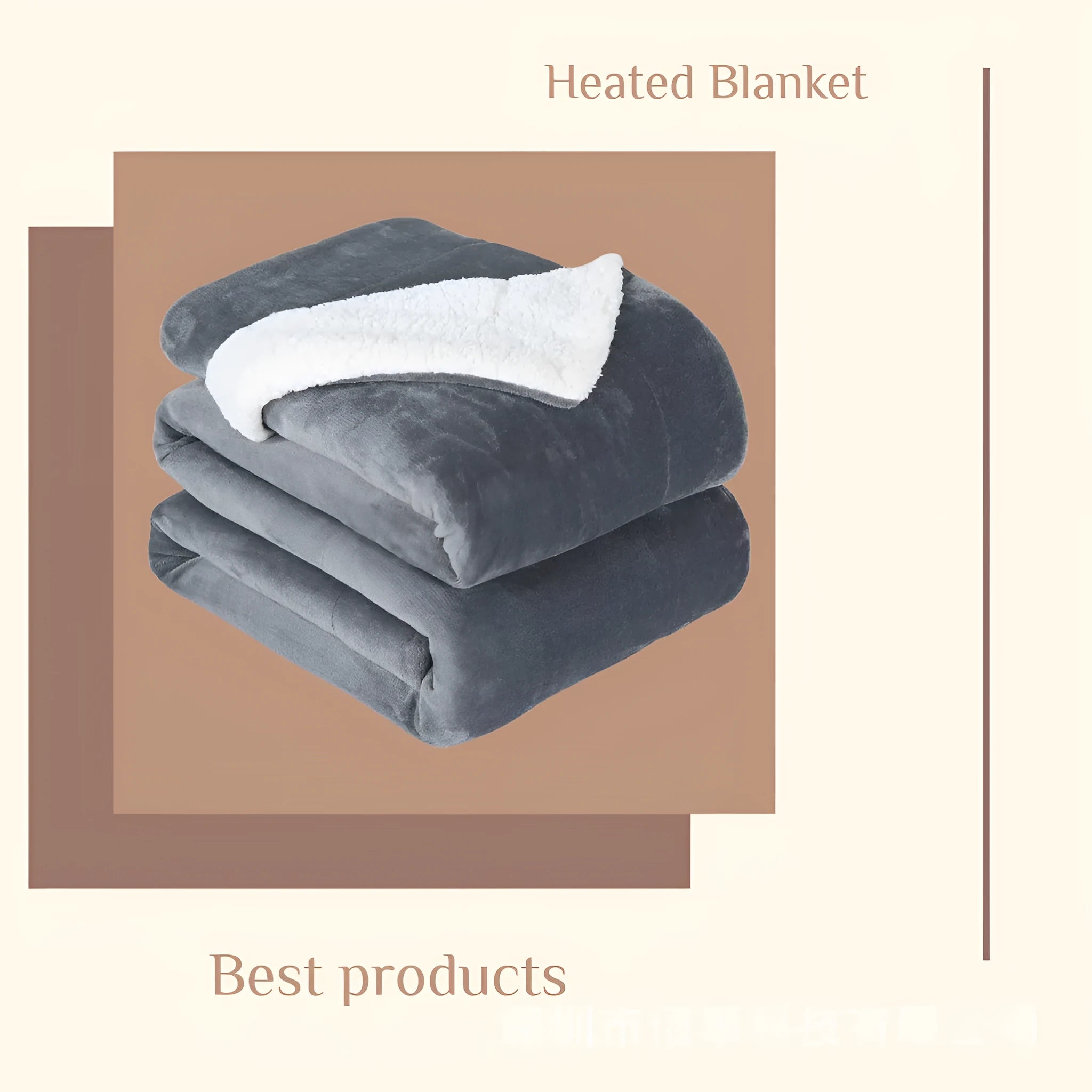 USB electric heating blanket in grey colour showing 70x100cm dimensions and flannel fabric texture