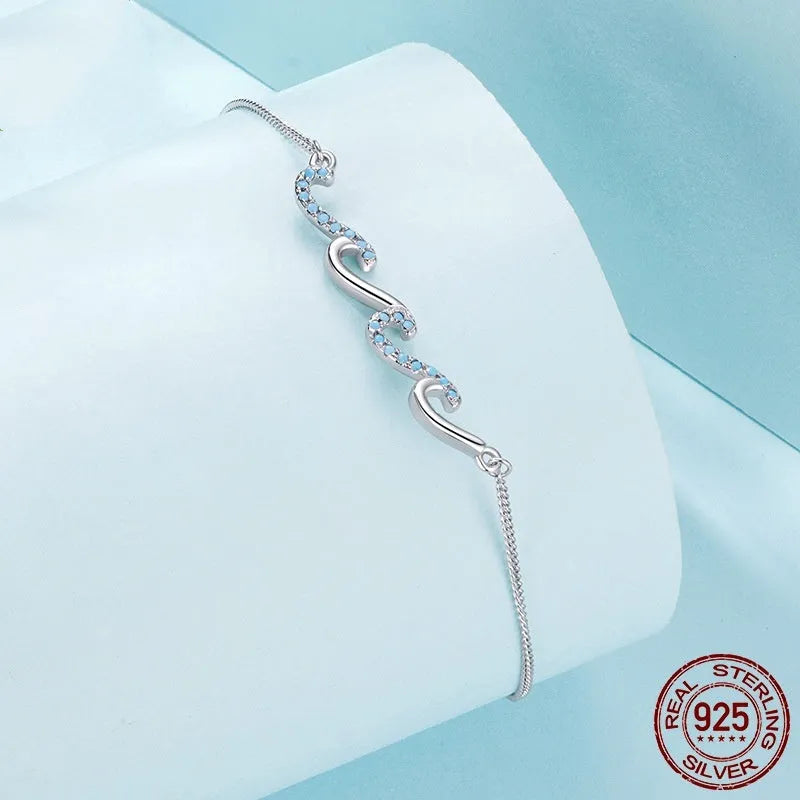 S925 sterling silver women's anklet with blue HAILANG shape, colour SCT031, single anklet