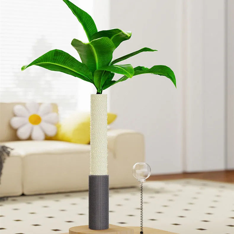 Wooden cat scratching post in canna colour with grab column food drop ball chamfering details