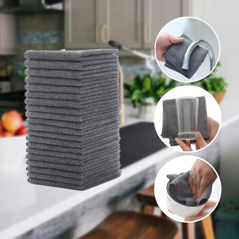 Grey 25x25cm oilproof microfiber kitchen cleaning cloth for pot and bowl decontamination
