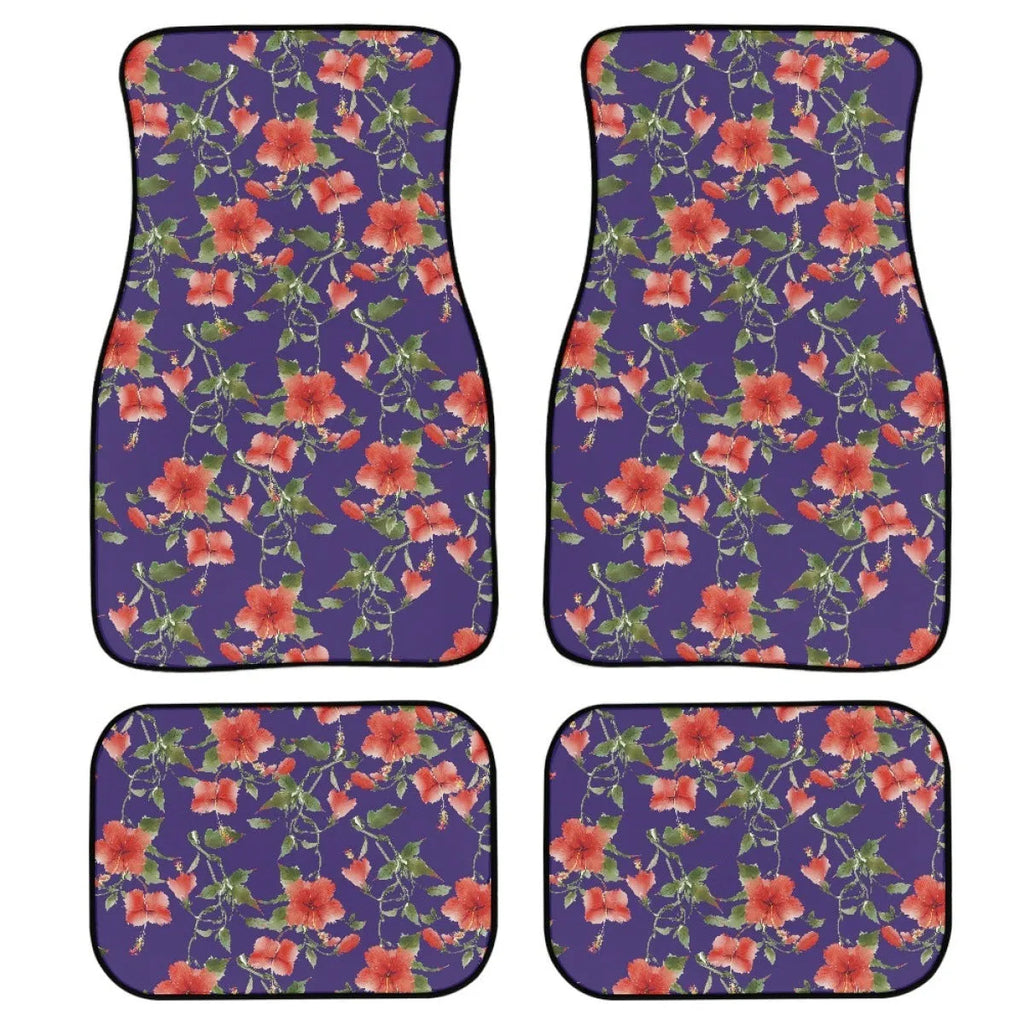 Black printed rubber car foot mat set showing 20mm thickness and four-piece layout for general vehicle models