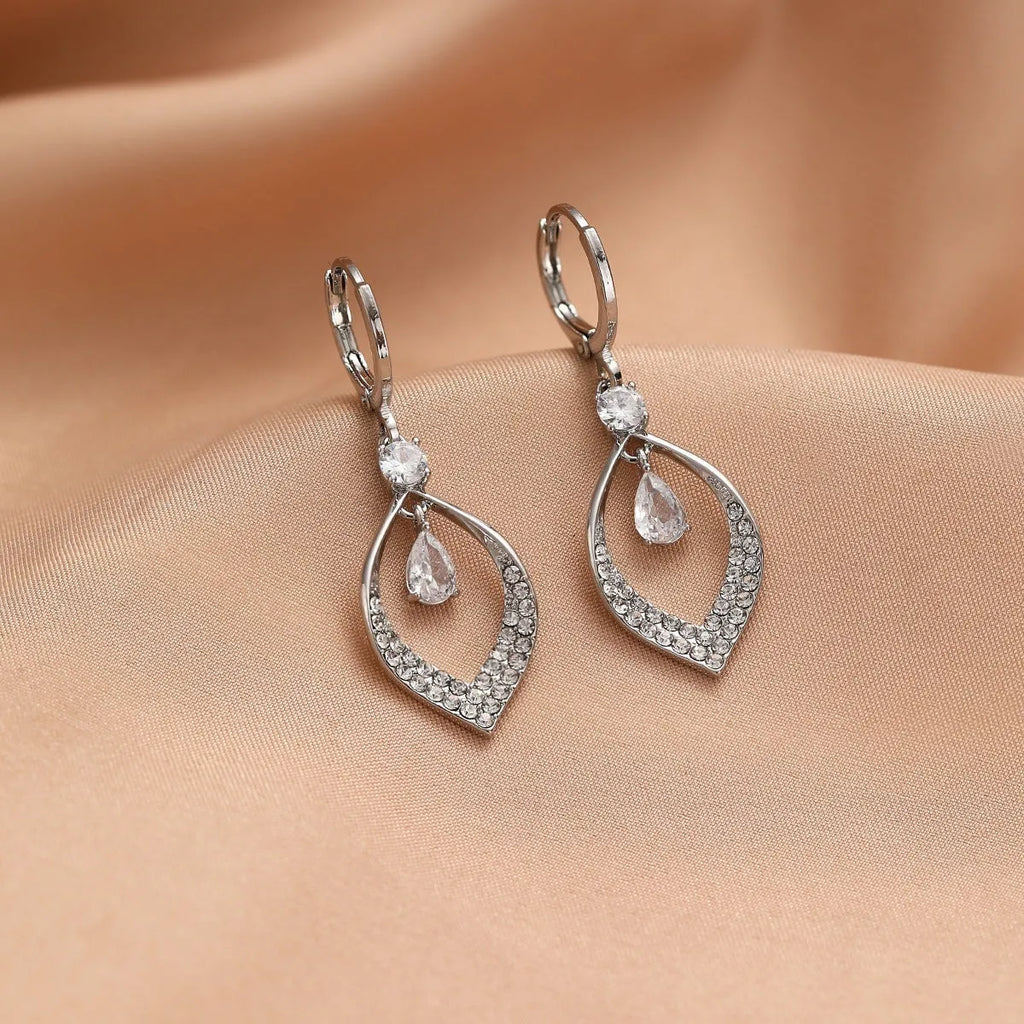 Women's copper zircon water drop tassel earrings with gold or silver thickened buckles