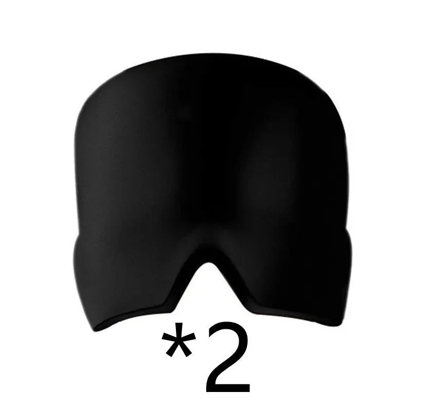 Black elastic cloth gel eye mask for headache relief showing adjustable design