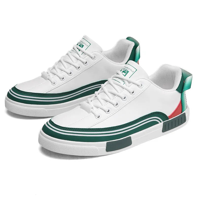 Men's breathable canvas shoes in Milan white and green with flat heel and round toe design