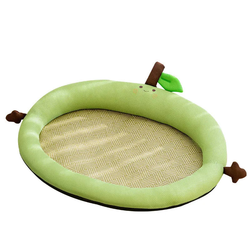 Green fruit-shaped dog bed mat with backrest for large dogs