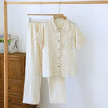 Washed cotton crepe gauze short-sleeved trousers and top in a casual loose fit for summer.