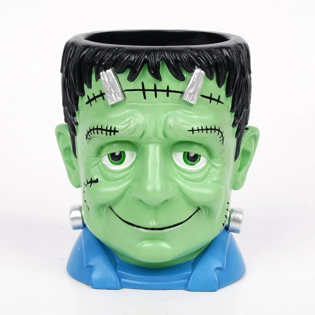 Halloween cartoon flower pot resin decorations with manual painting in zombie, ghost, Frankenstein designs