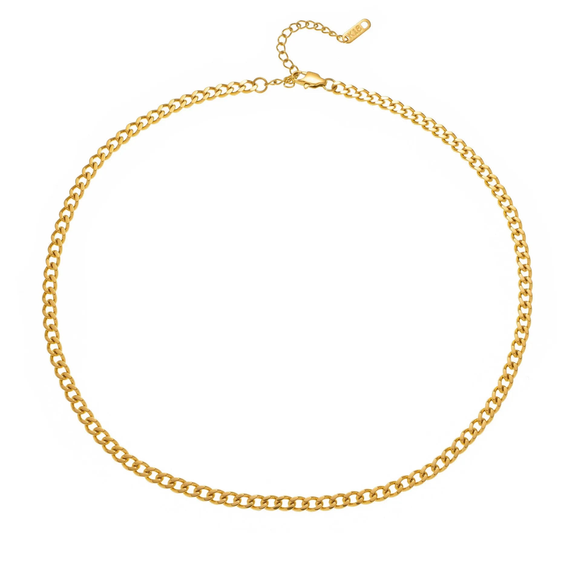 A gold and a silver titanium steel necklace with letter and number pendants on a 40.5cm chain.