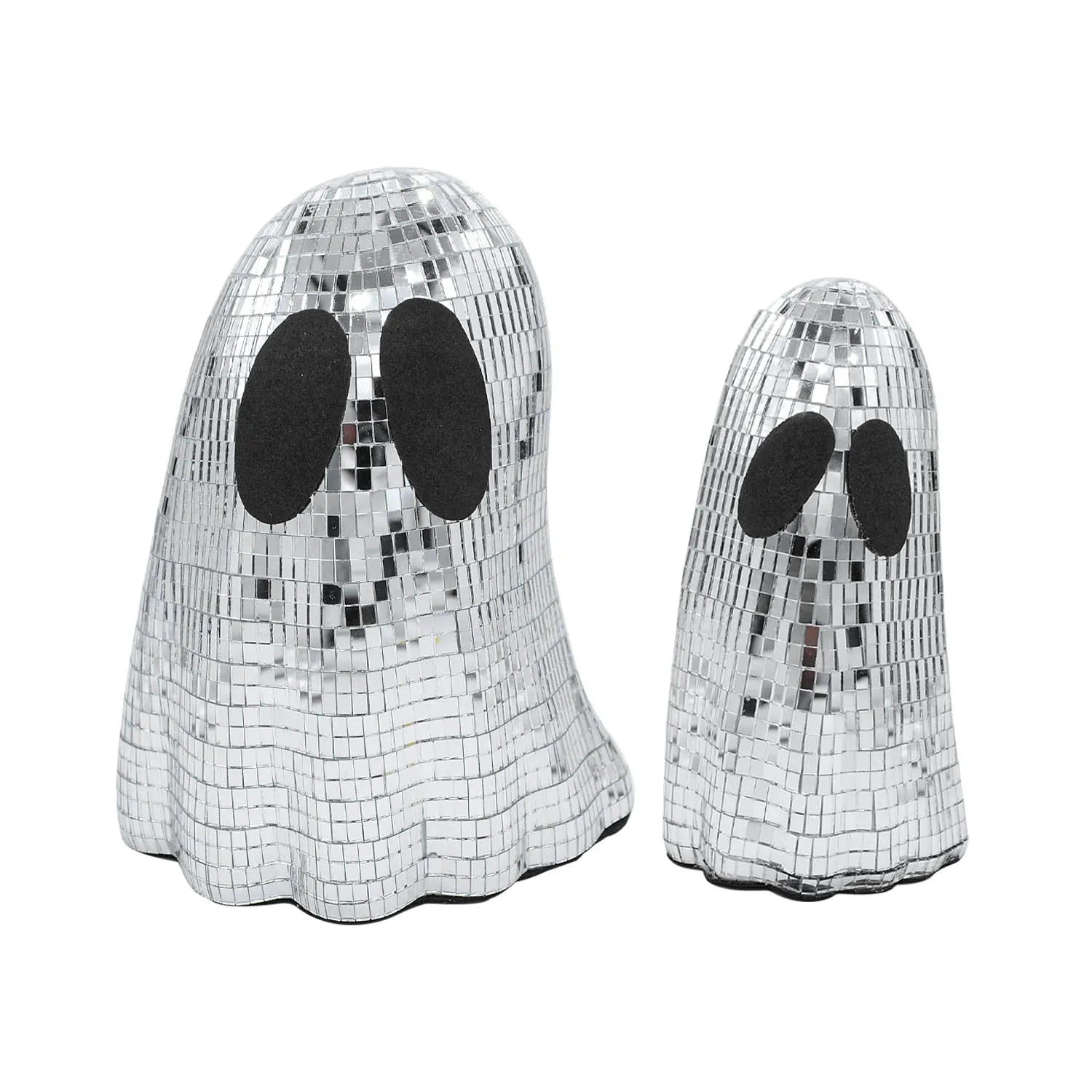 Silver Halloween ghost decoration with mosaic mirror patch design on desktop