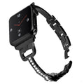 Apple Watch D-shaped metal diamond pattern strap in silver on wrist