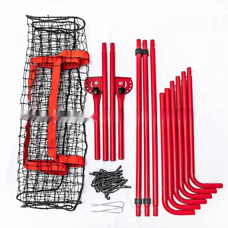 Red baseball training net with metal frame measuring 4x6 feet