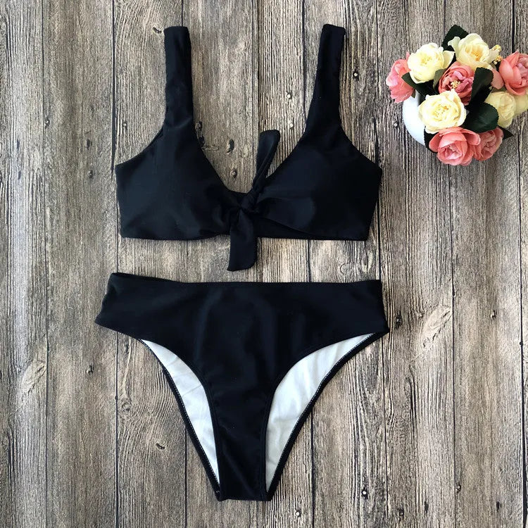 Women's pure colour bikini swimsuit in polyester fabric showing colour options