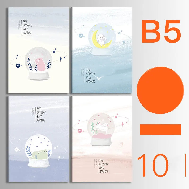 Ten soft cover kraft paper notebooks with thread binding in A5 and B5 sizes showing multiple design styles