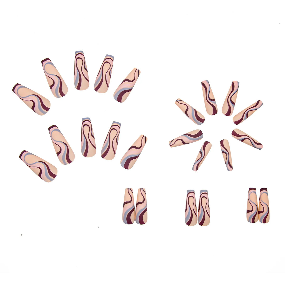 Ballet wave line detachable nail stickers with jelly glue tubes in decorative packaging