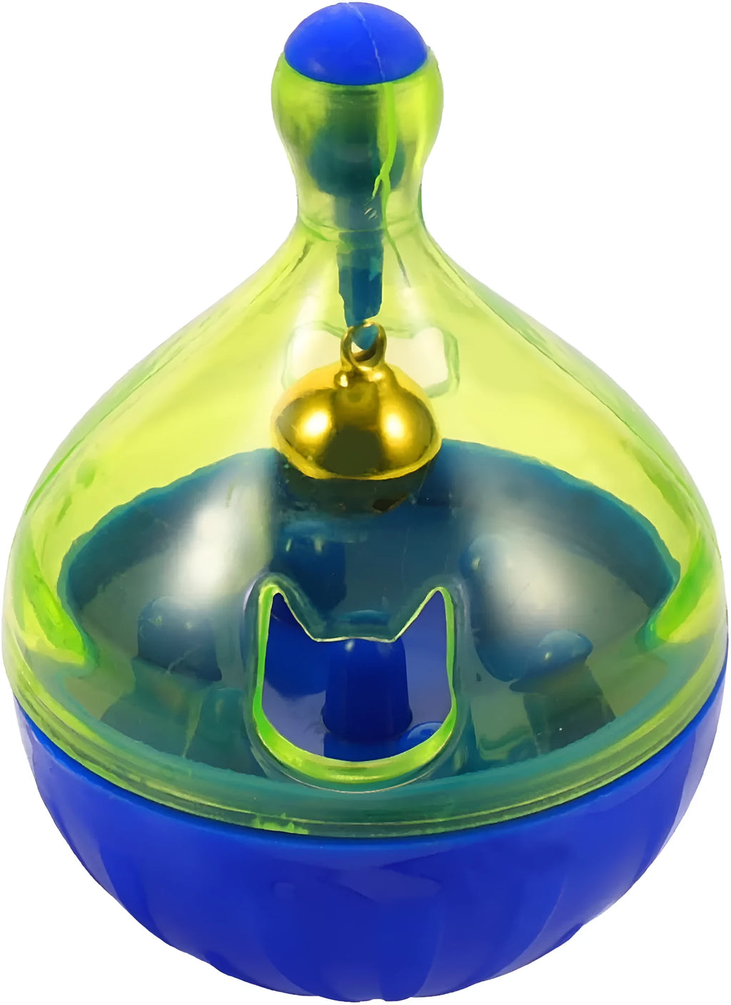 Blue pet treat tumbler dispenser for dogs and cats with interactive ball design