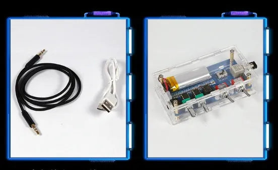 Tesla coil driver board unit with 3.5mm audio port, showing dimensions 100x115x205mm.