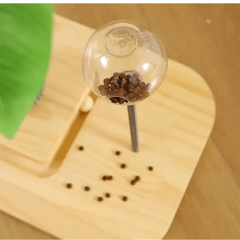 Wooden cat scratching post in canna colour with grab column food drop ball chamfering details
