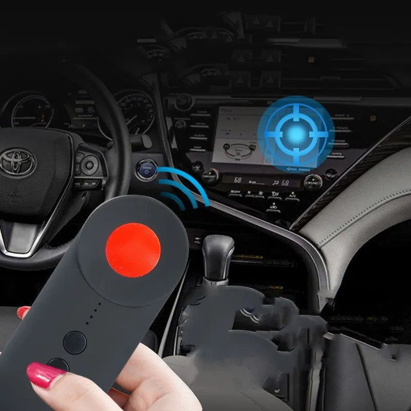 Black GPS and camera signal detector with compact ABS body and USB port.