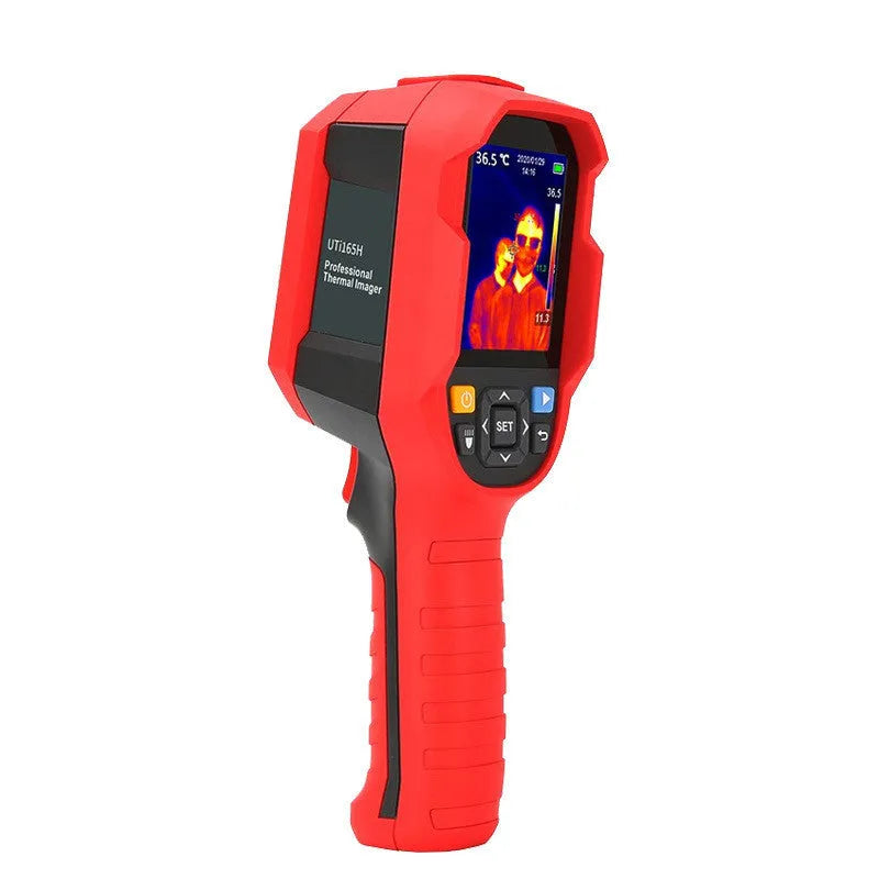 UTi series handheld infrared thermal imaging camera with display screen showing a thermal image.