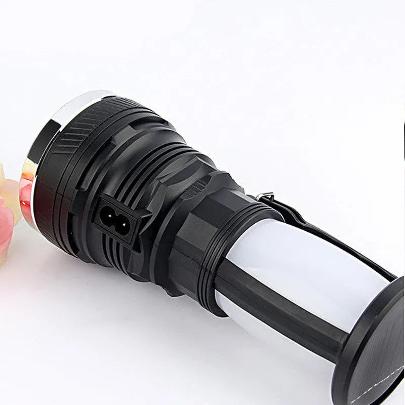Black solar charging LED emergency flashlight with USB port and ABS plastic construction