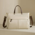 Women's oxford cloth laptop briefcase in elegant black showing open pocket and stitching detail