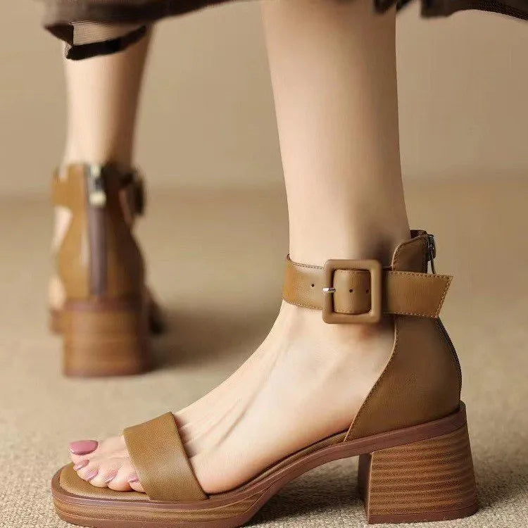 Women's white retro ankle-strap platform high heels with round toe and adjustable buckle