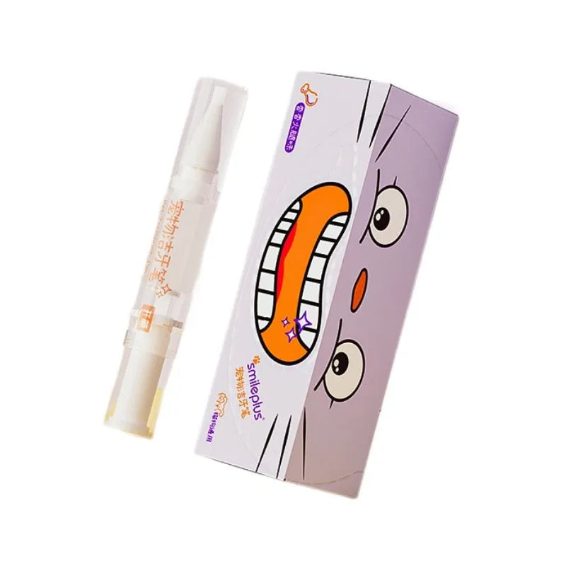 White pet toothbrush pen with applicator brush for dog and cat teeth cleaning.