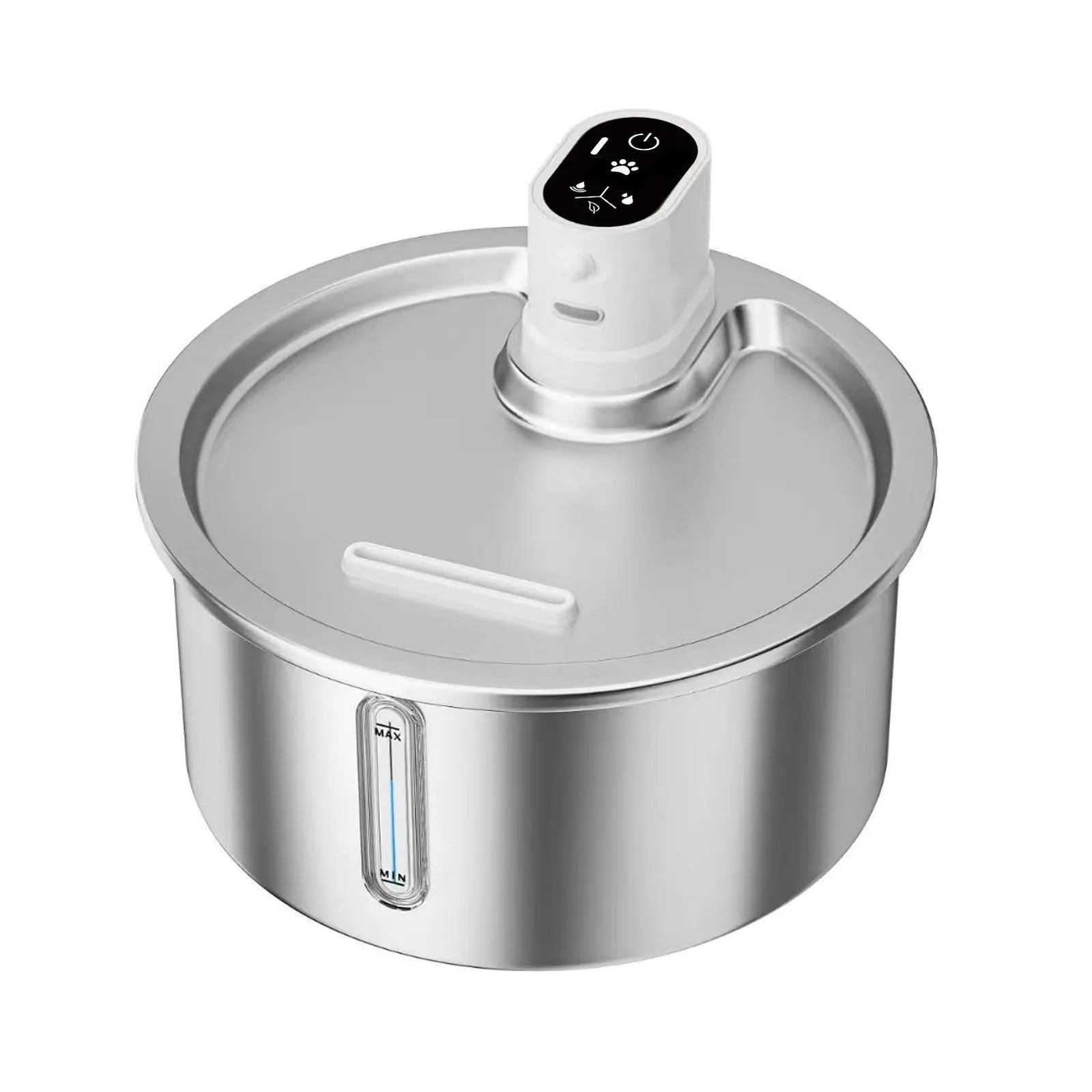 Stainless steel pet water fountain with constant temperature heating base in black and white colour options