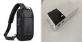 Black 20000mAh portable power bank and charging cable on a white background