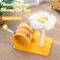Yellow bee cat climbing frame with sisal scratching board and tunnel measuring 46x36x25cm