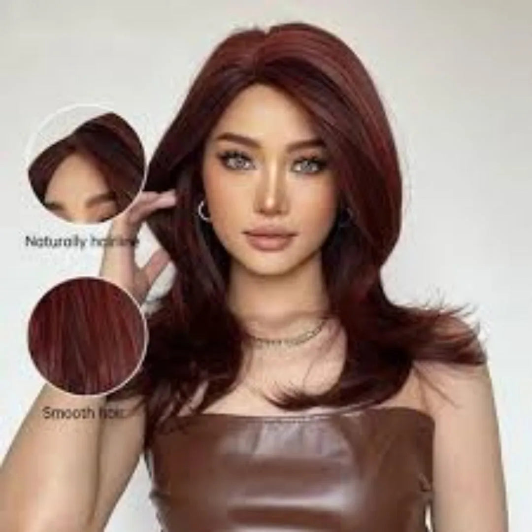 Mid-length platinum gradient curly synthetic wig with long bangs in Star Fashion style.