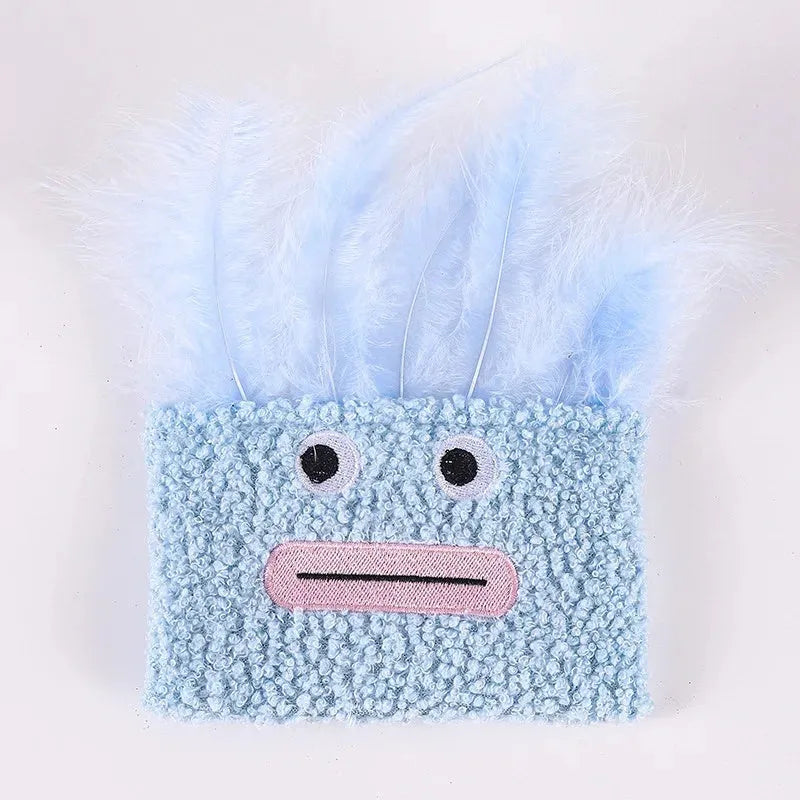 Colourful catnip plush toy shaped like an exploding head with a big open mouth