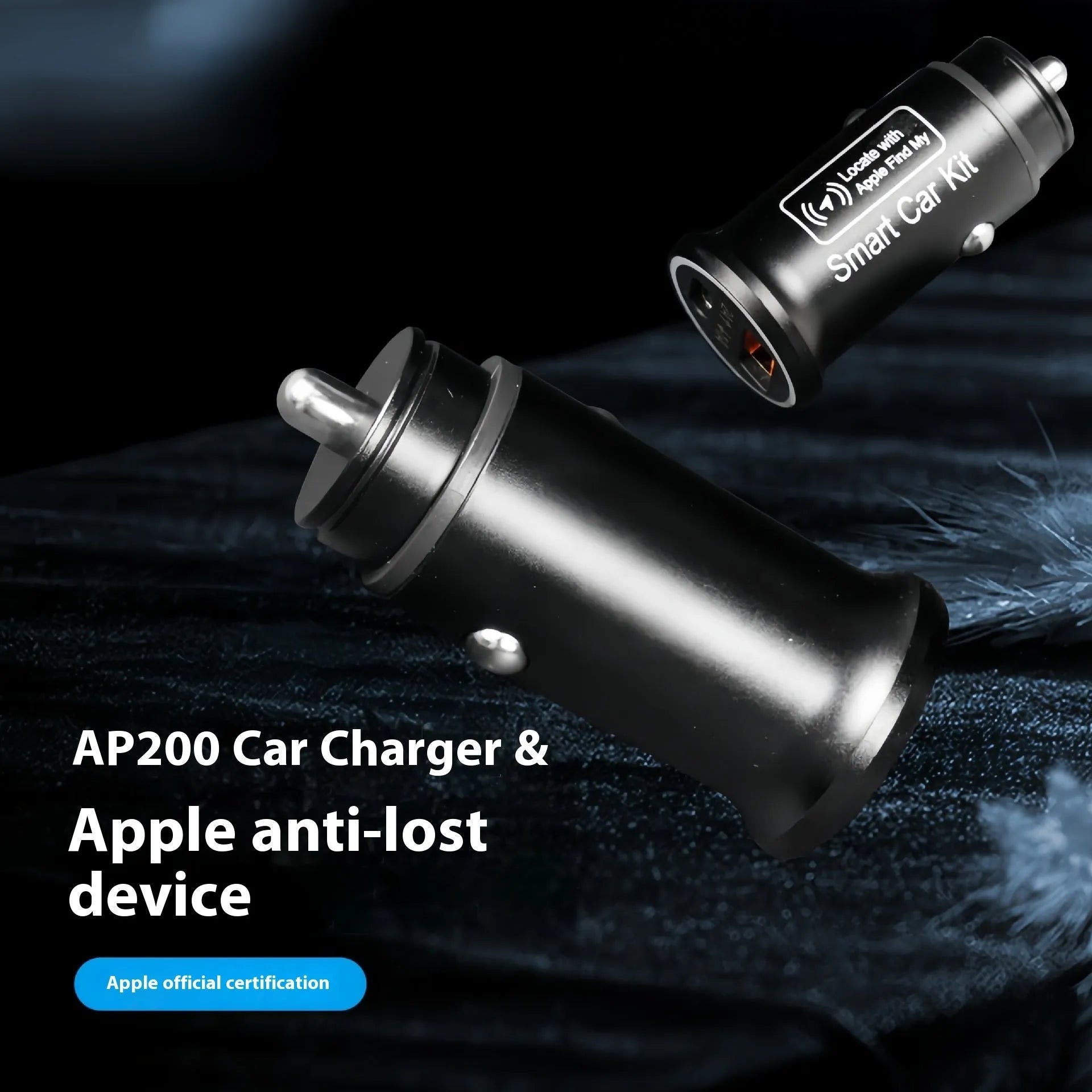 Black car charger GPS locator tracking device for vehicle security on a grey background.