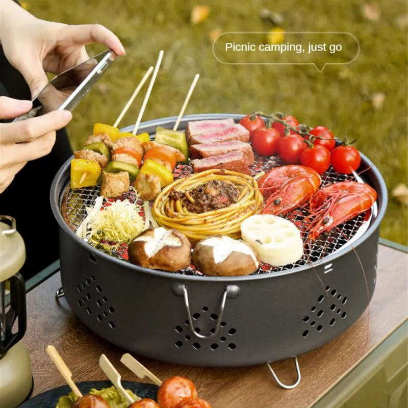 Portable stainless steel charcoal BBQ grill with detachable design and storage bag