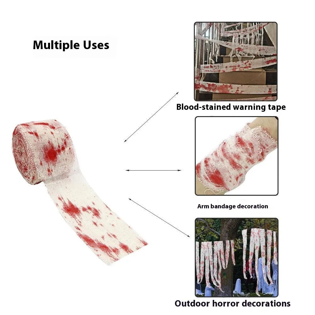 Halloween bloody horror bandage in red colour with 8cm width on a roll for spooky decorations