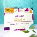 Habit tracking notebook open showing internal pages with 21x28cm dimensions in flower white cover colour