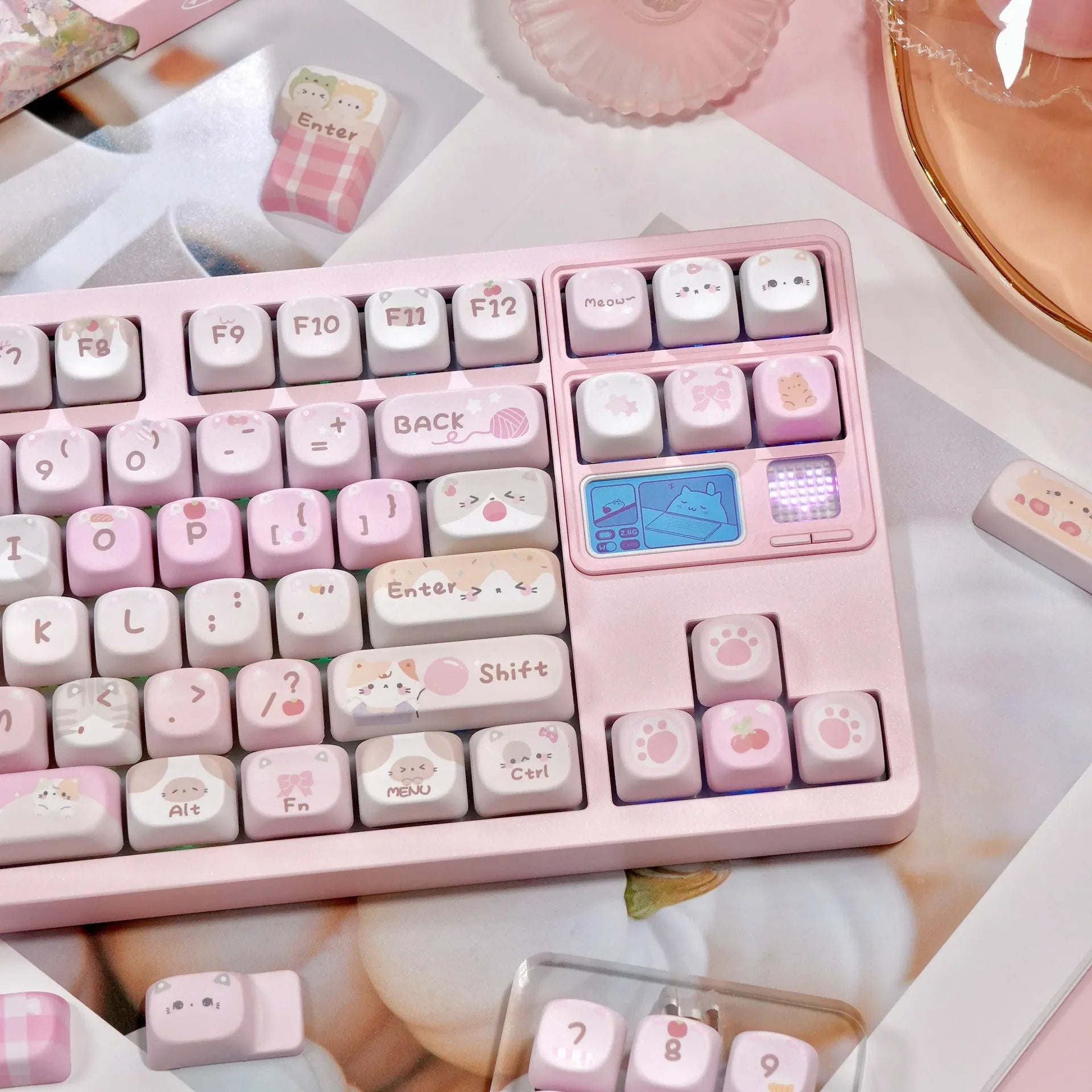 Pink MOA height mechanical keyboard key caps with cartoon design sublimation printing on all five sides