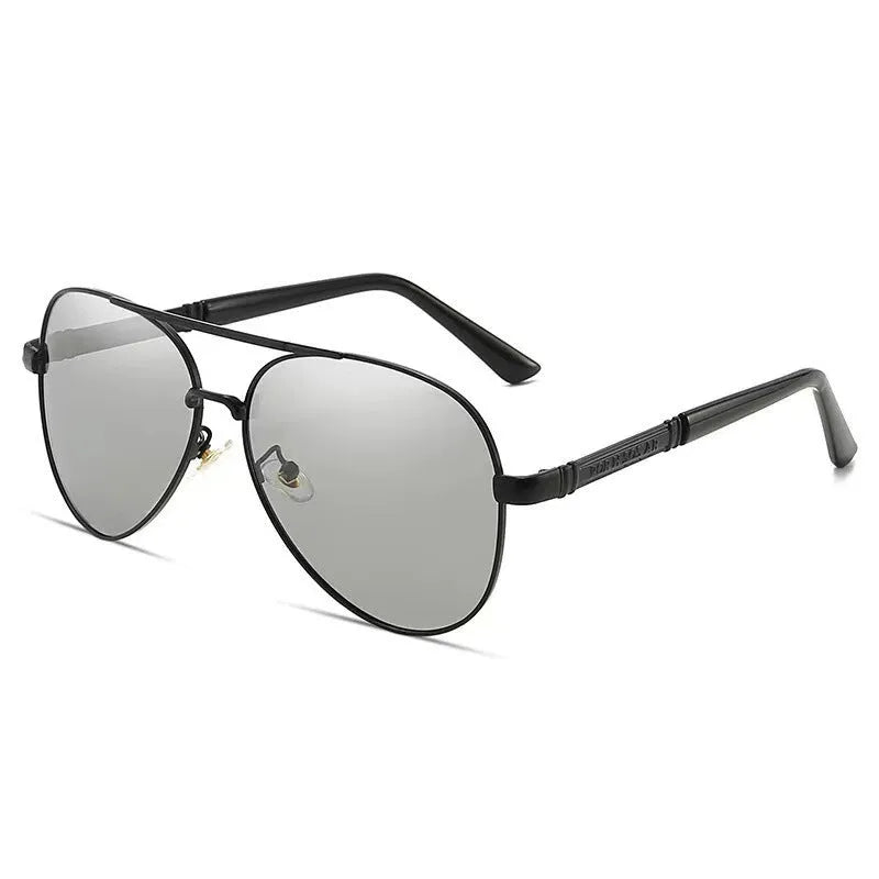 Men's polarised sunglasses with a metal frame, shown in a gold and black colour combination.